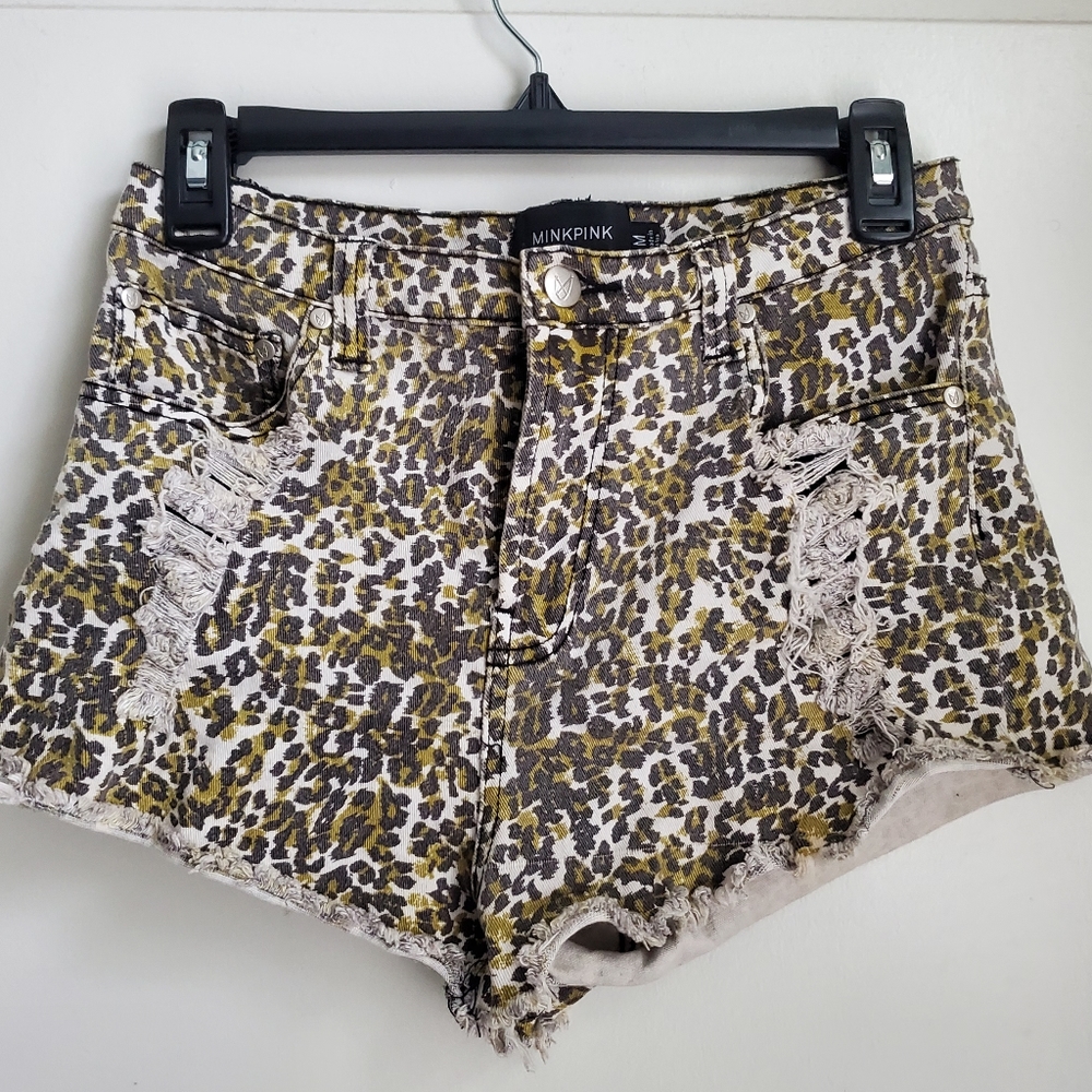 Mink Pink printed denim shorts